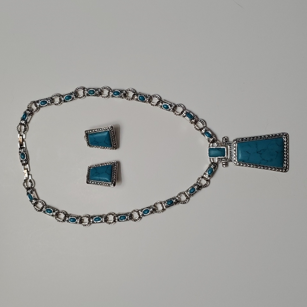 Turquoise Necklace with Clip-On Earrings